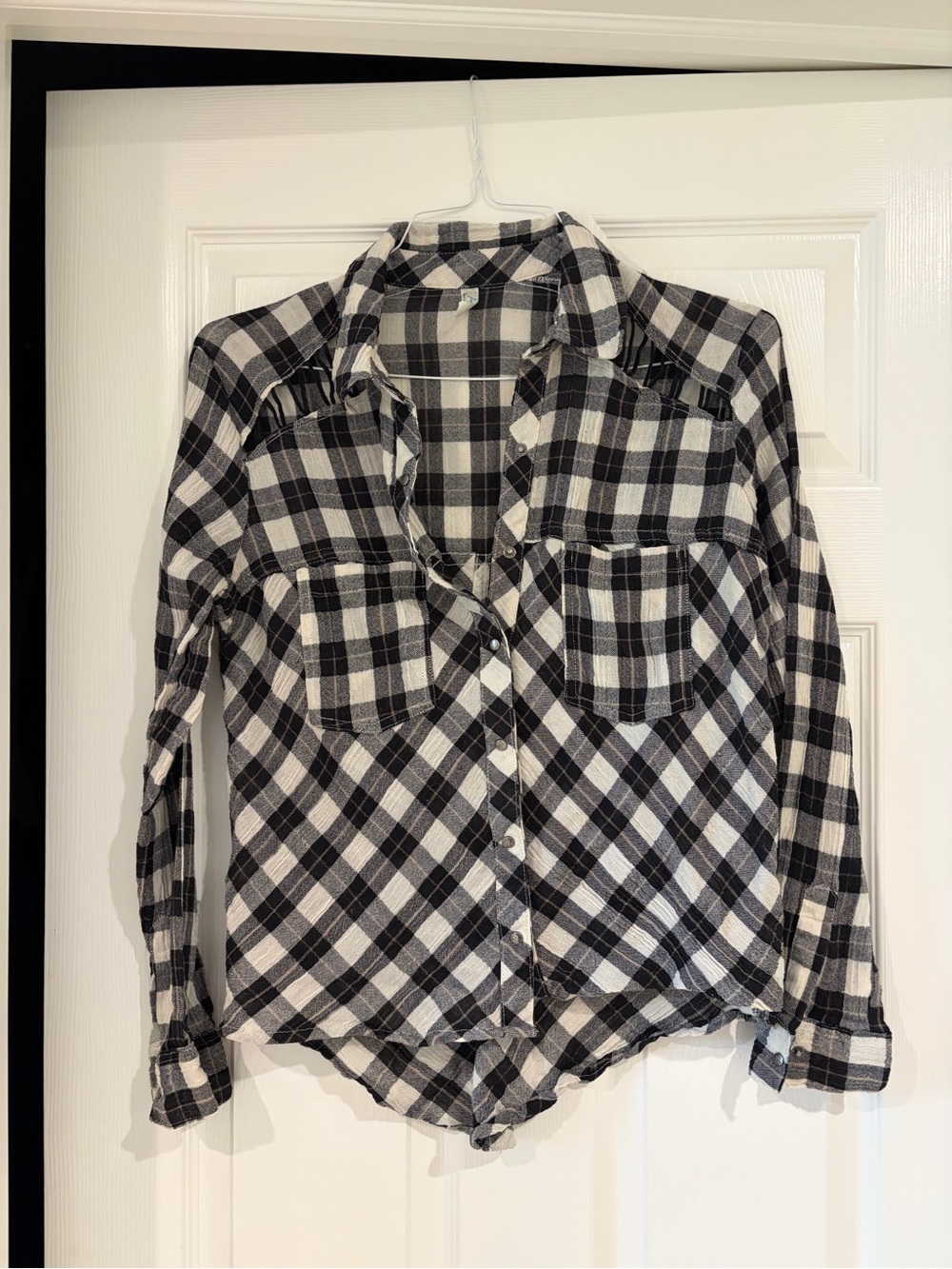 Free People Black & White Plaid Button-Up Shirt XS